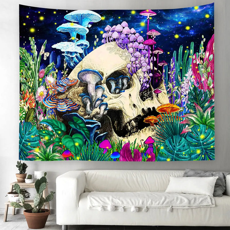 Axyaa Psychedelic Mushroom Jellyfish Skull Tapestry for Home Decor