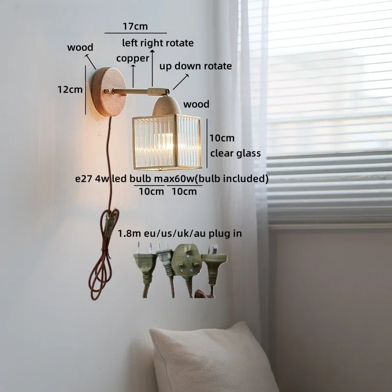 Axyaa Clear Glass LED Wall Light with Pull Wire Switch