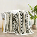 Axyaa Geometric Jacquard Throw Blanket: Double-Sided Soft Coral Fleece Bed Cover