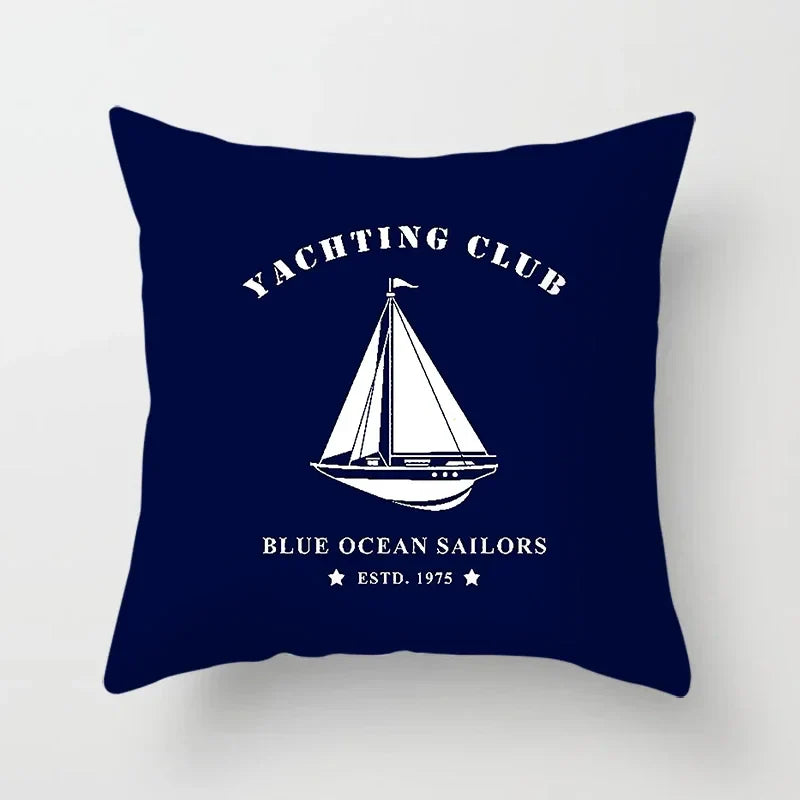 Axyaa Blue Mediterranean Compass Anchor Pillow Cover 45x45cm