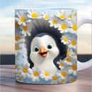 Axyaa Flower Penguin Ceramic Coffee Mug Office Cup for Ladies Children Birthday Gift