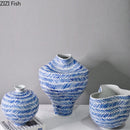 Axyaa Blue & White Ceramic Art Vase for Desktop Flower Arrangement and Hydroponic Plant Display