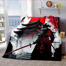 Axyaa Samurai Spirit Flannel Throw Blanket - All-Season Comfort, Cartoon Print, Bed Sofa Camping