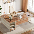 Axyaa 78" L-Shaped Executive Desk with Cabinet and Drawer, Modern Home Office Business Desk