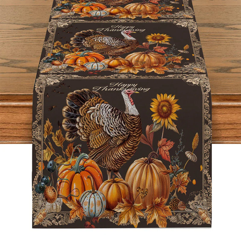 Fall Turkey Pumpkin Table Runner by Axyaa: Thanksgiving Dining Coffee Wedding Decor