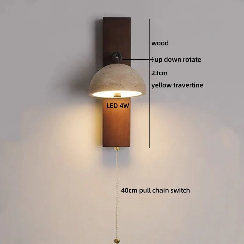 Axyaa Wooden LED Wall Lamp with Switch, E27 Bulb, Yellow Travertine - Wandleuchte