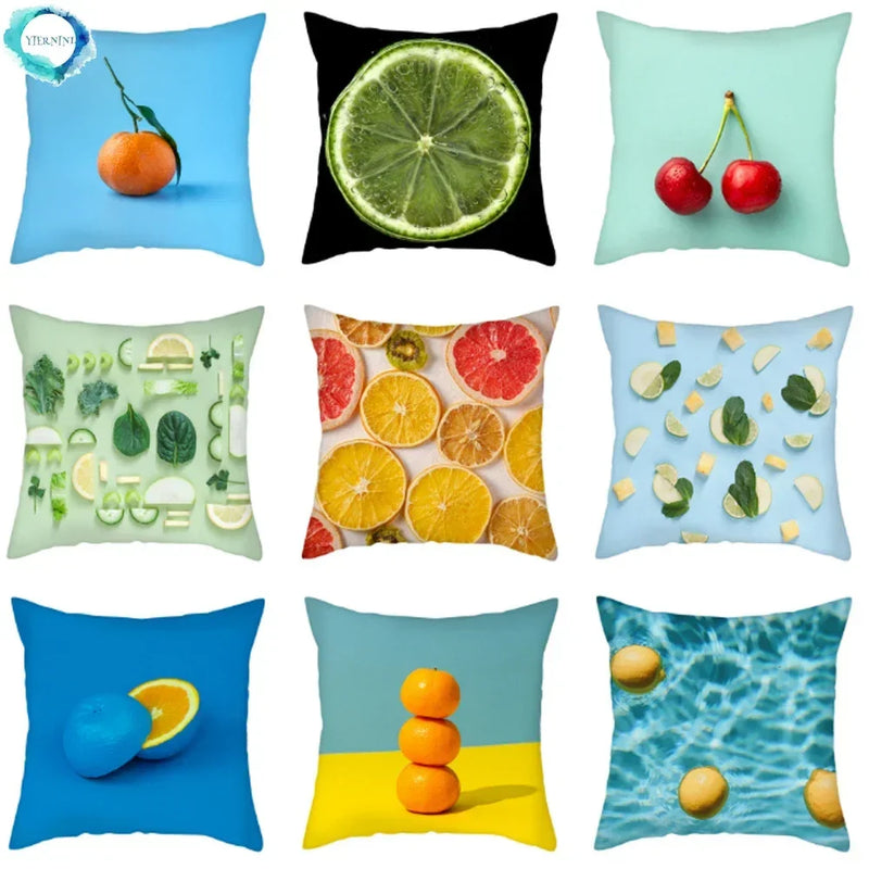 Axyaa Citrus Fruit Print Pillow Cover 45x45cm - Home Sofa Decor