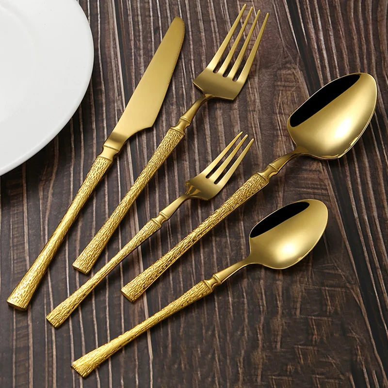Axyaa 30-Piece Stainless Steel Tableware Set with Golden Waist Design