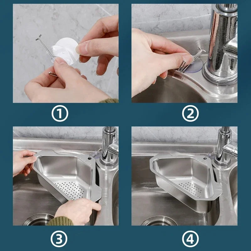 Axyaa Stainless Steel Triangle Sink Drain Basket Food Debris Filter Rack