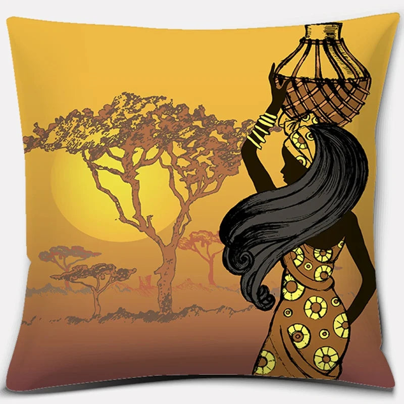 Ethnic African Women Pillowcase by Axyaa | Polyester Cushion Cover for Car & Sofa