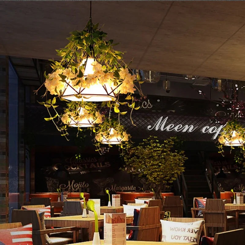 Axyaa White Cherry Blossoms Chandelier: Industrial Style Lighting for Music Restaurant