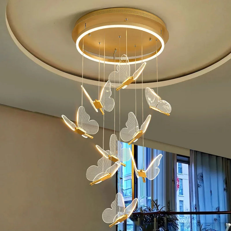 Axyaa Butterfly Chandelier for Villa Duplex, LED Hanging Light for Living Room