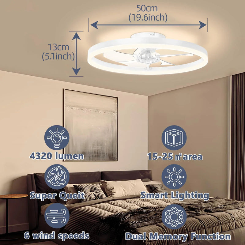 Axyaa 50CM Ceiling Chandelier Fan Remote Control Low Profile Reversible Motor