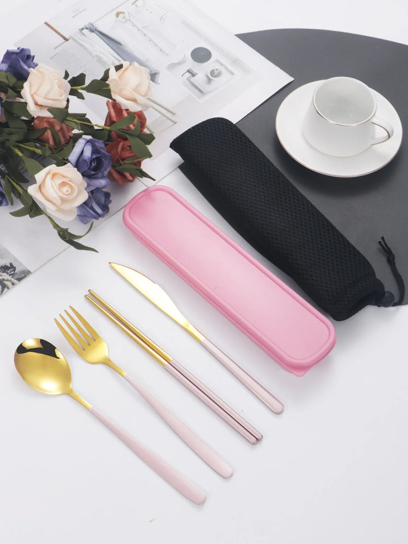 Axyaa 4-Piece Portable Travel Cutlery Set with Box