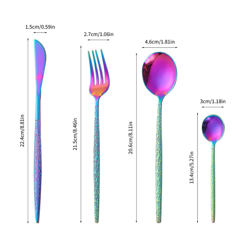 Axyaa Stainless Steel Colorful Cutlery Set with Cracked Handle - Portuguese Style