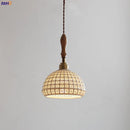 Axyaa Ceramic LED Pendant Lights with Ash Wood Handle for Bedroom Living Room