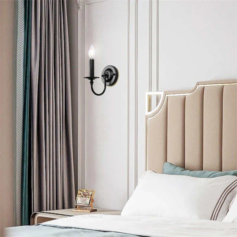 Axyaa Retro Industrial Black Iron Wall Lamp - E14 Candle Light for Bedroom, Kitchen, Bar