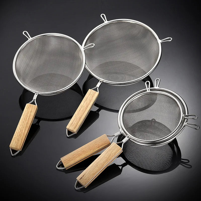 Axyaa Stainless Steel Wooden Handle Strainer Spoon for Multi-functional Kitchen Tools