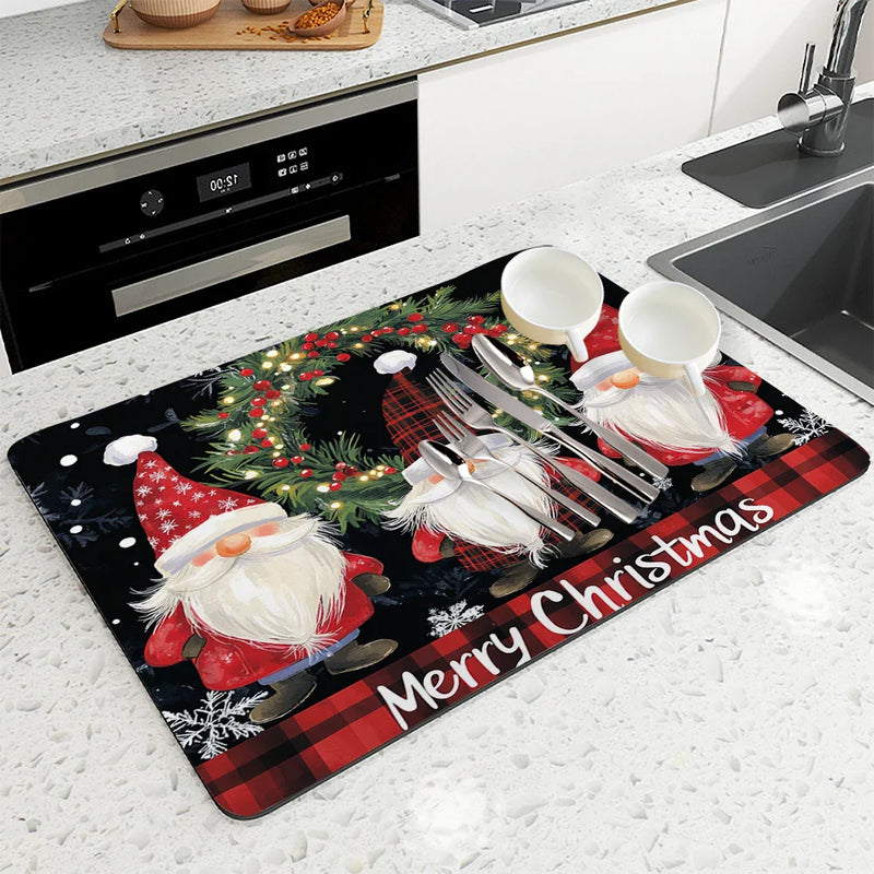 Christmas Pygmy Berry Drying Mat - Axyaa Absorbent Non-Slip Kitchen Counter Mat