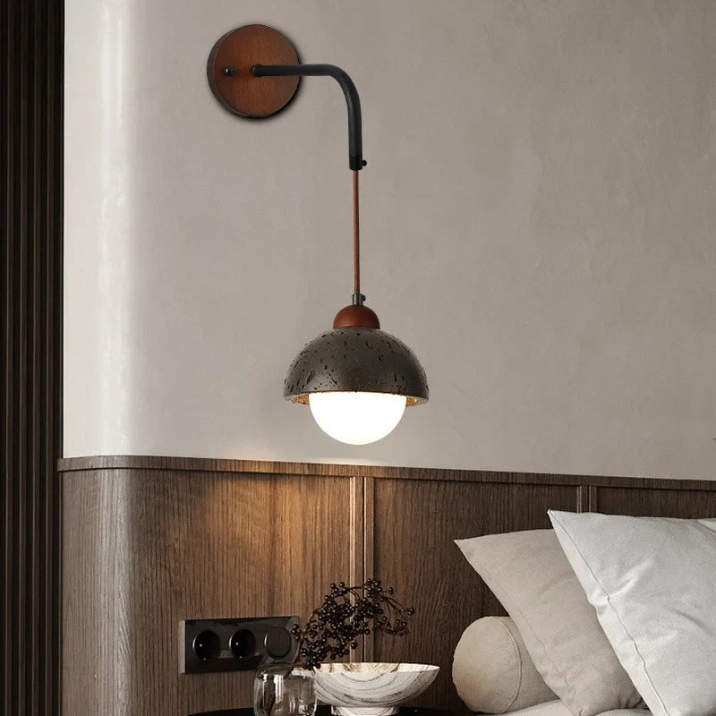 Axyaa Wabi Sabi LED Wall Light 70CM Black Travertine Bedside Lamps