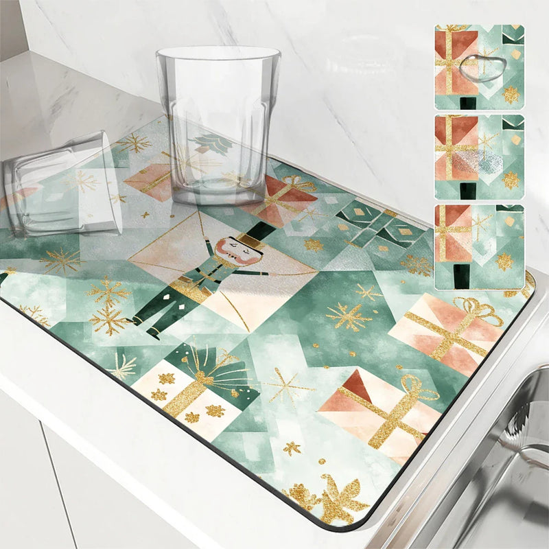 Axyaa Christmas Nutcracker Drying Mat for Kitchen and Bathroom