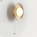 Axyaa White Glass LED Wall Lights with Wood Base Pull Chain Switch for Nordic Modern Decor