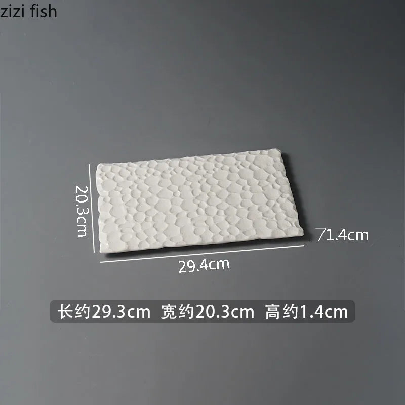 Axya Ceramic Hammer Pattern Rectangular Flat Plate for Molecular Cuisine Tableware