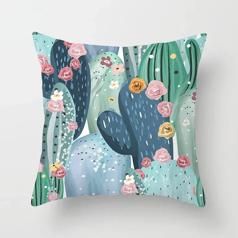 Axyaa Cactus Plants Pattern Cushion Cover Throw Pillow for Sofa Chairs