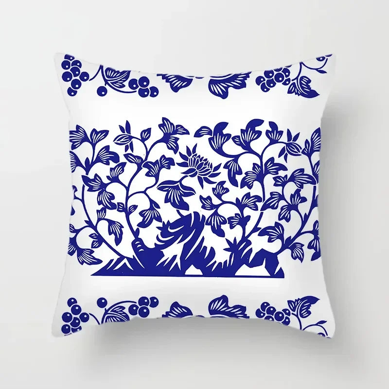 Axyaa Blue Geometric Floral Printed Pillow Case - Soft Cushion Cover