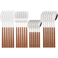 Axyaa 24Pcs Stainless Steel Cutlery Set with Imitation Wood Handle