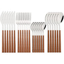 Axyaa 24Pcs Stainless Steel Cutlery Set with Imitation Wood Handle