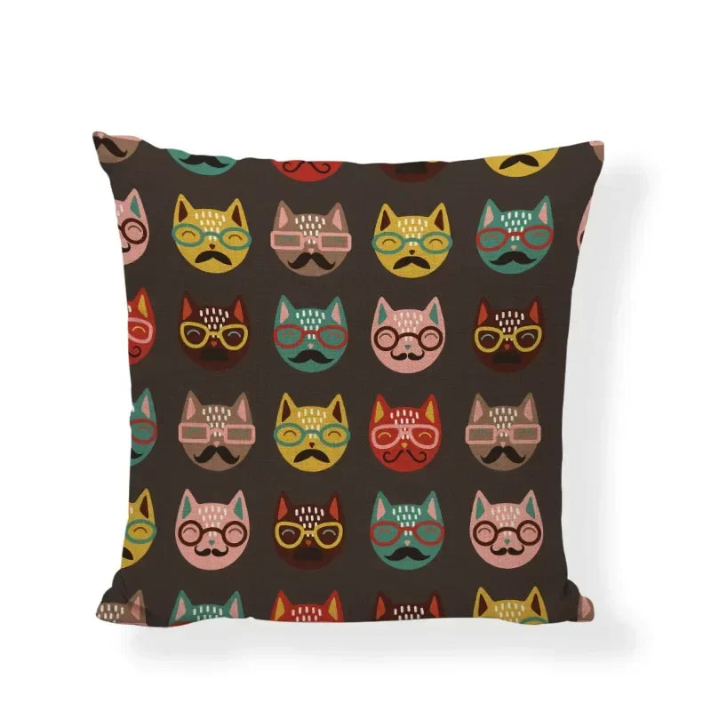 Axyaa Cartoon Cat Linen Cushion Cover - Home Decor Essential for Sofa, Living Room, or Bed