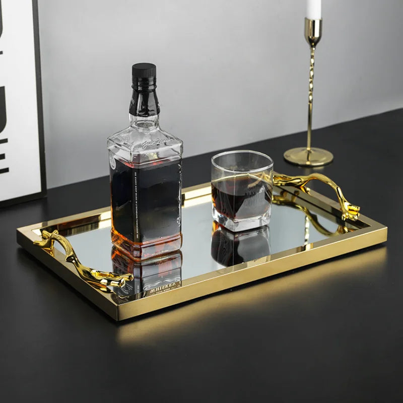 Axya Golden Metal Mirror Tray for Home Decor & Organization