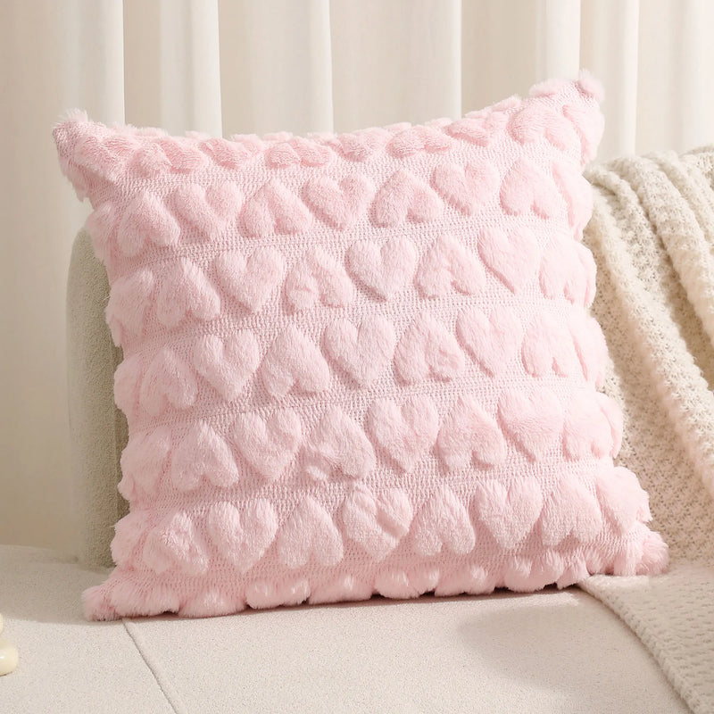 Pink Love Quilted Throw Pillow Cover by Axyaa - Plush Cushion for Sofa & Home Decor