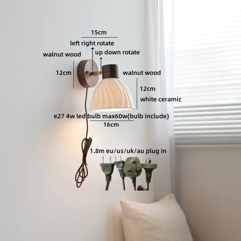 Axyaa Ceramic LED Wall Lamp, Swing Arm Rotate White Interior Light