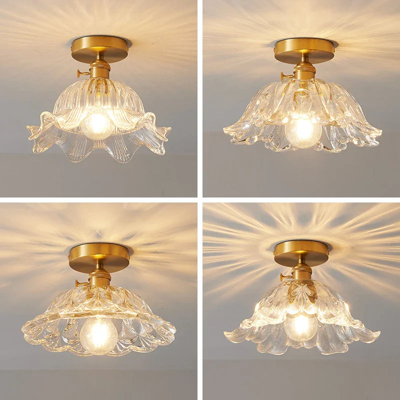 Axyaa Glass Copper LED Ceiling Light Fixture Simple Art Bedroom Living Room Chandelier