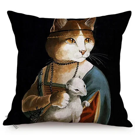 Axyaa Cat Portrait Nordic Art Pillow Cover