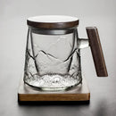 Axyaa Thermal Glass Mug with Lid and Wood Handle - Creative Office Coffee Cup