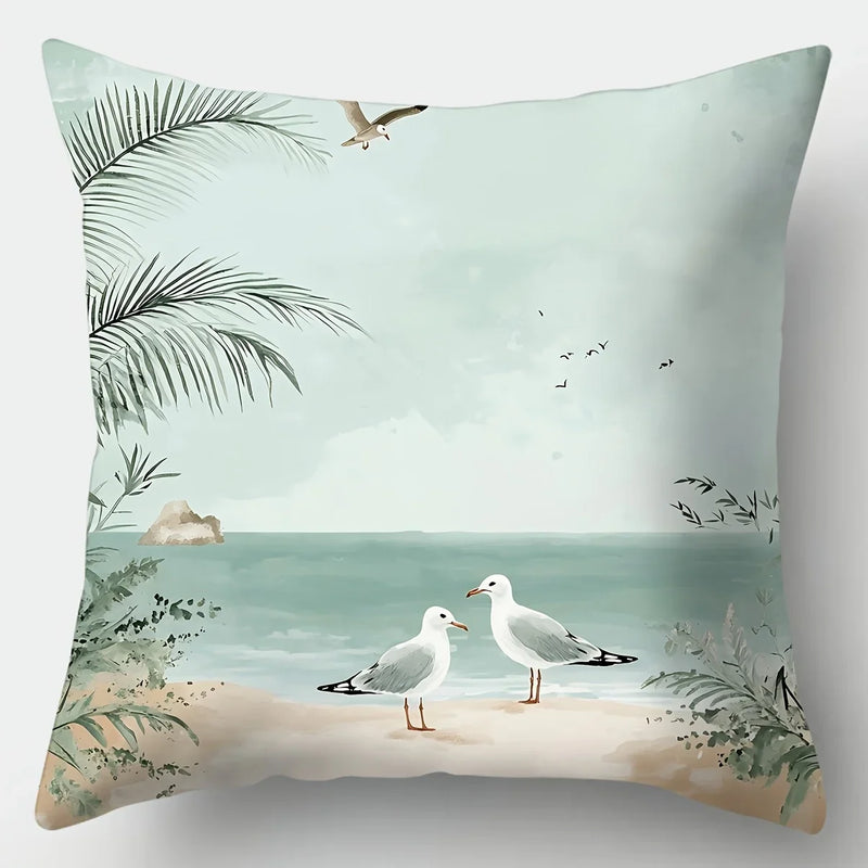 Axyaa Seagull Beach Sofa Pillow Case Set, 17.7" x 17.7", Home Decor & Sofa Waist