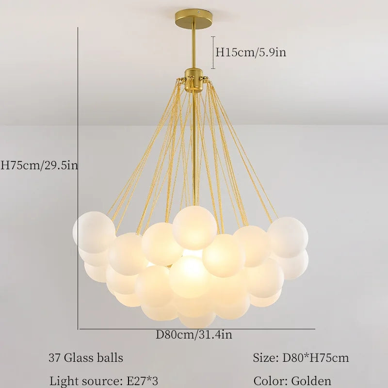 Axyaa White Bubbles Glass Ball Ceiling Pendant Chandelier for Home Living Room