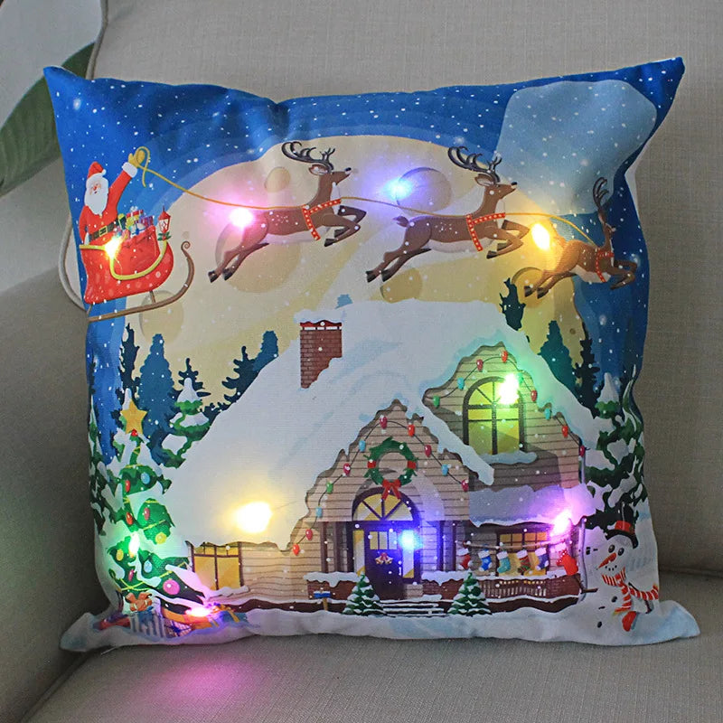 Axyaa LED Xmas Throw Pillows 18x18 inch - Cartoon Christmas Decoration