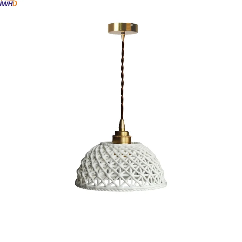 Axyaa White Ceramic LED Pendant Chandelier - Japanese Style Hanging Light