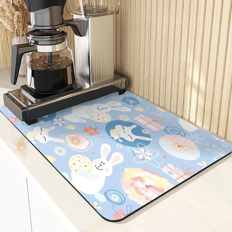 Axyaa Easter Rabbit Print Placemats & Coasters: Absorbent Kitchen Mats & Home Decor