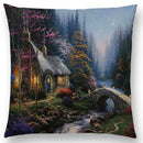 Axyaa Rustic Landscape Castle Lighthouse Oil Painting Cushion Cover