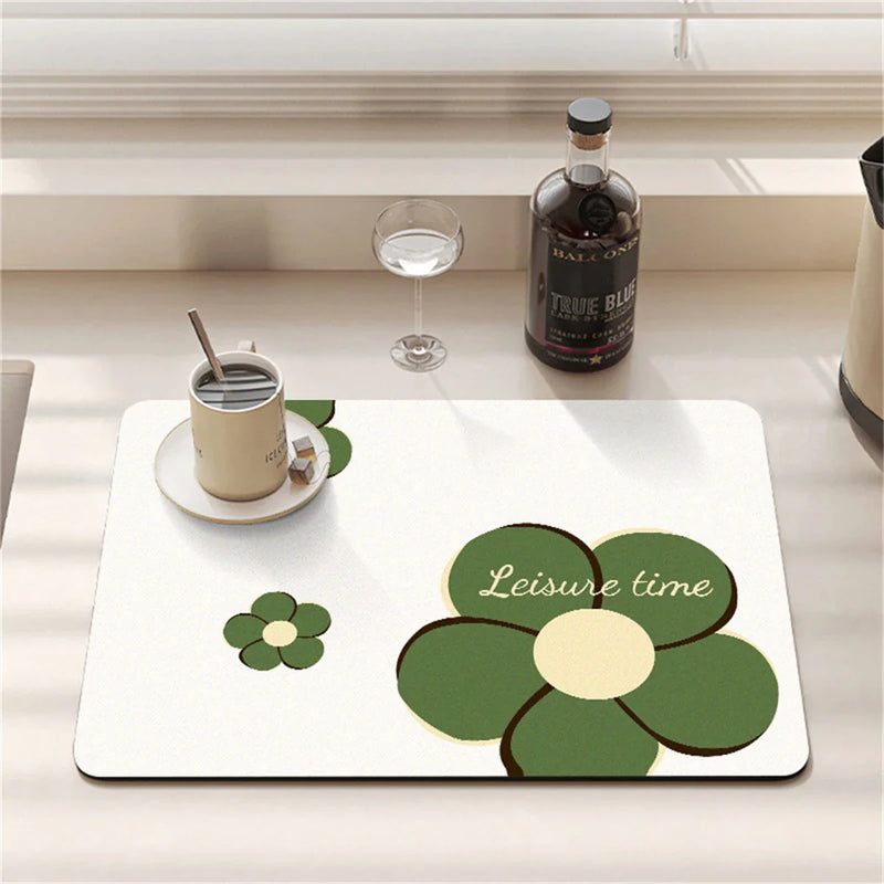 Axyaa Cartoon Flowers Silicone Coasters - Absorbent Kitchen Drying Mat