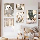 Nordic Forest House Canvas Wall Art by Axyaa - Winter Snow Fox Owl Deer Print