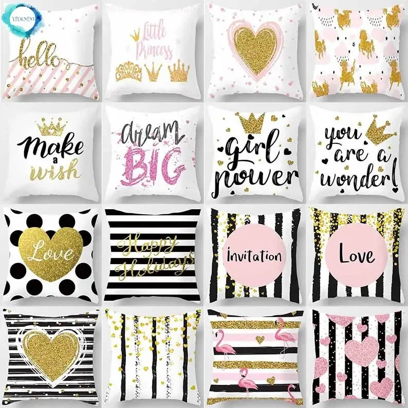 Axyaa Yellow Pink Pattern Square Pillowcase Home Decoration Cushion Cover