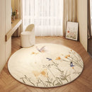 Axyaa Butterfly Pattern Plush Round Carpet for Cream Style Bedroom Decor and Living Room