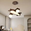 Axyaa Wood Airplane LED Pendant Light for Kids' Room, Walnut Color