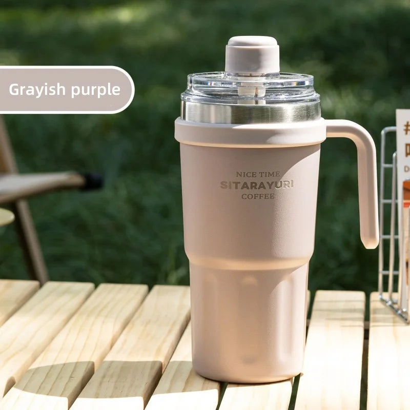 Axyaa 600ml Stainless Steel Vacuum Flask Double Wall Insulated Travel Mug Straw Cup